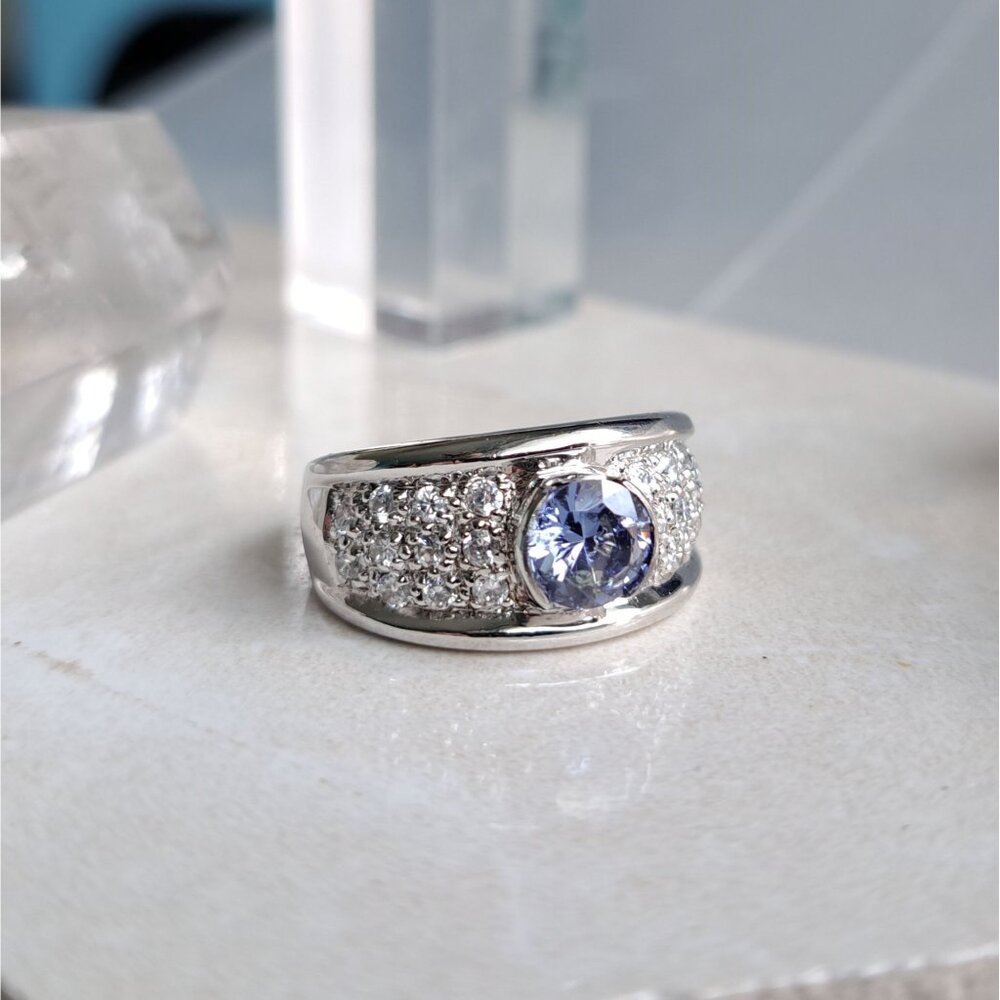 3 Carat t.w. Natural Tanzanite & Sapphire Sterling Silver Statement Ring - Picture 2 of 13